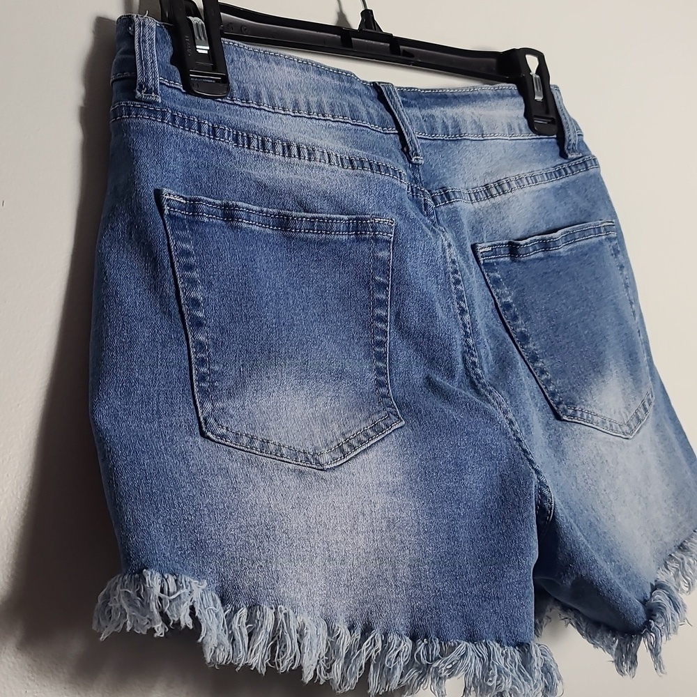 🚨LAST CHANCE🚨LUVAMIA Denim Jean Shorts Frayed Hem High Rise Cotton Size Medium - Picture 13 of 15